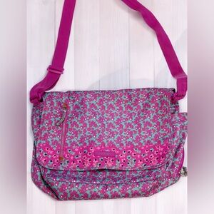 Vera Bradley  Falling Flowers MESSENGER School Travel Crossbody Bag 13x11x4 EUC